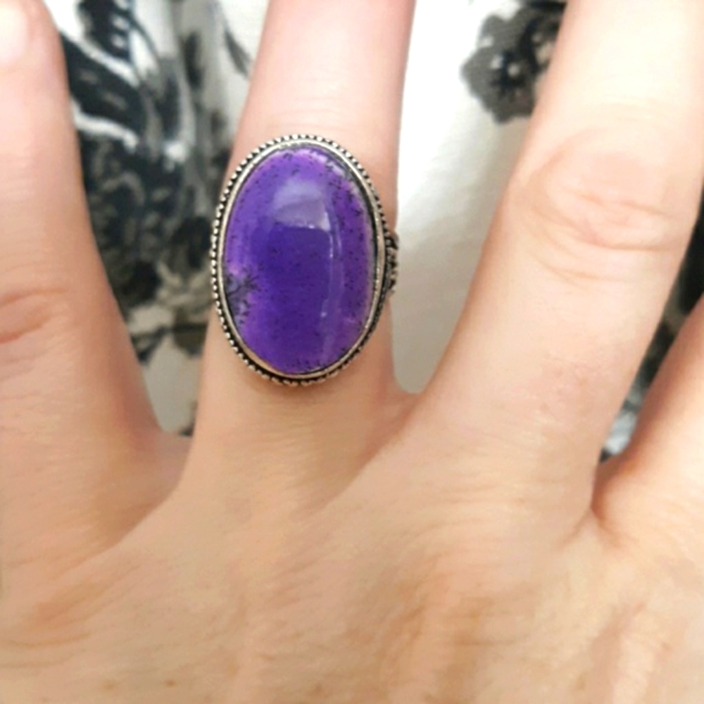 New Unique Dendritic Opal 925 Silver Ring.